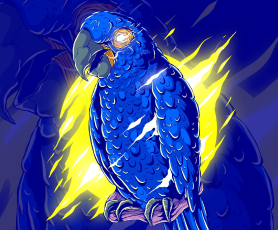 Blue geometric bird on yellow background